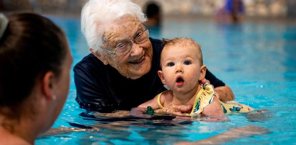 102-Year-Old Woman Still Teaching Babies to Swim After More Than 50 Years
